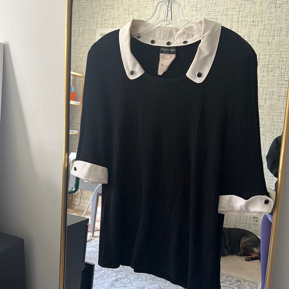 Rena Lange mixed media black collared black top